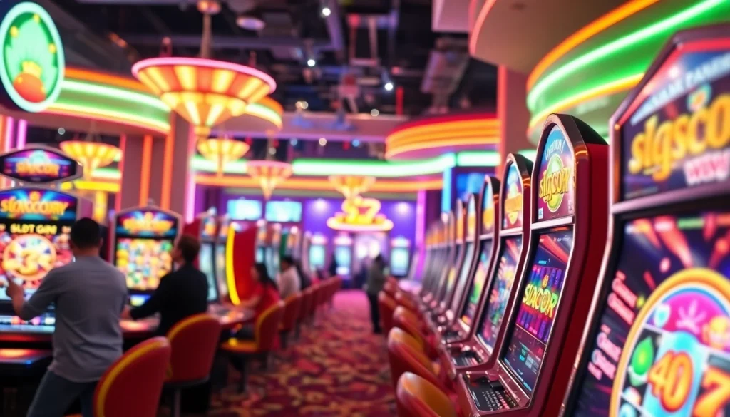 Permainan slot gacor dengan mesin berbagi kemenangan besar di kasino yang ramai.