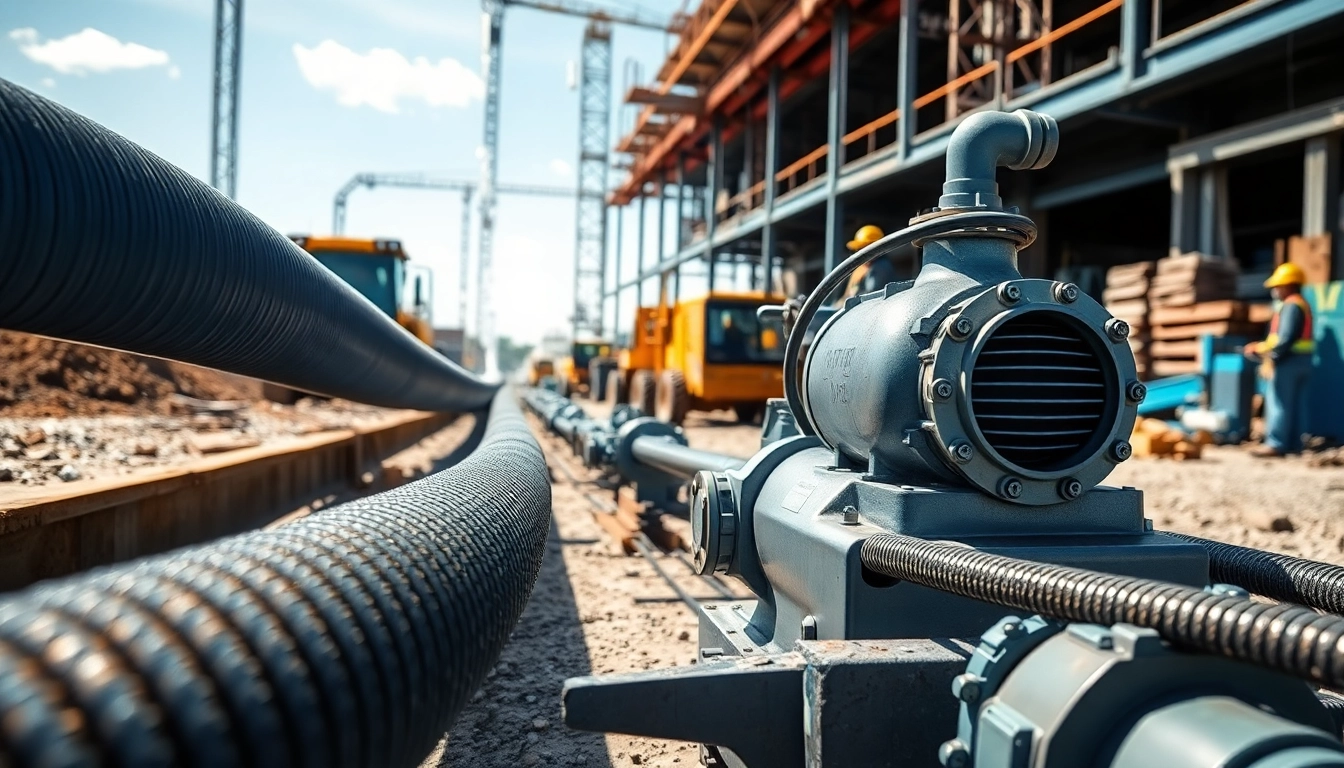 Efficient industrial water transfer services showcased at a construction site with a dynamic setup.