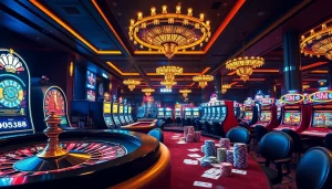 Dynamic casino scene showcasing KJC AC 2's thrilling gambling environment with roulette and slot machines.