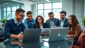 Équipe innovante travaillant sur https://kolivent.com dans un bureau moderne.