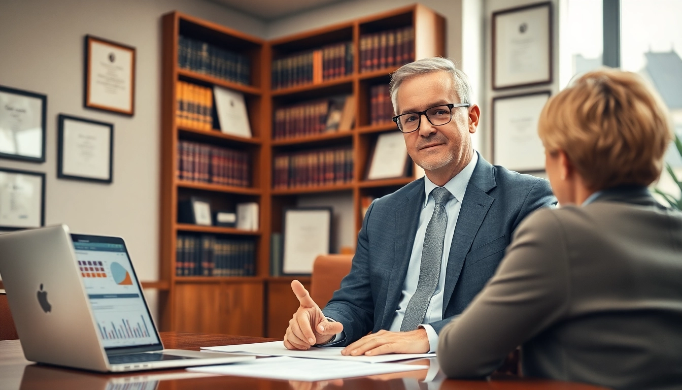 Consultation scene at https://www.wcfjustice.com with a personal injury lawyer and client focused on serious legal matters.
