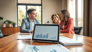 Engaging financial advisor San Antonio guiding clients through financial plans in a modern office.