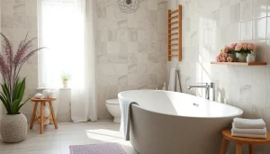 Покраска ванны акрилом цена с акцентом на детали и текстуру акрила, красивый интерьер ванной.