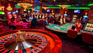 Experience the thrill of 79king at a bustling casino with vibrant tables and eager players.