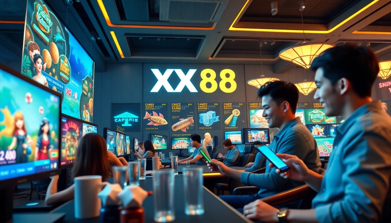 XX88 online gambling platform showcasing diverse players enjoying games in a vibrant atmosphere.