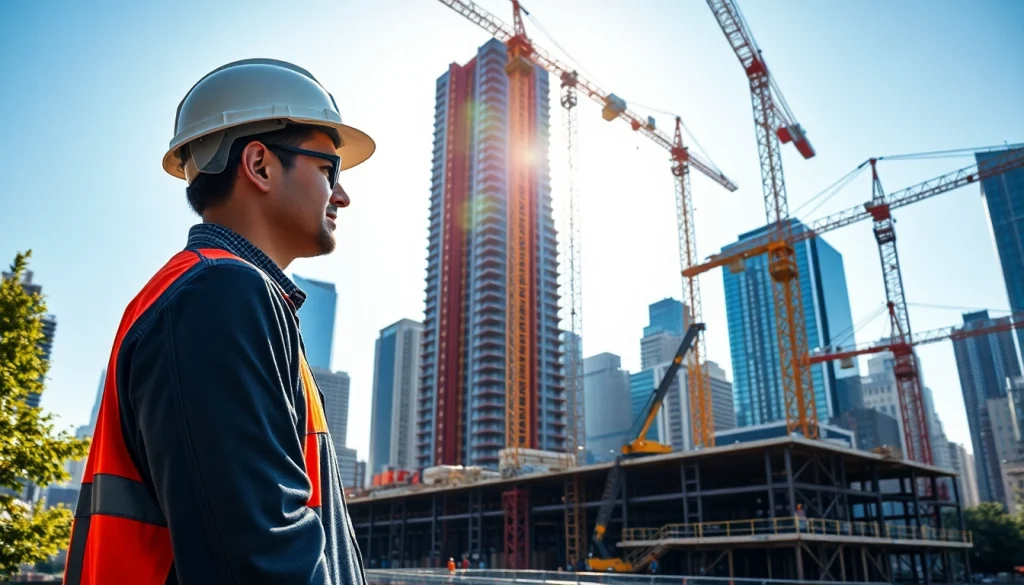 New York City Construction Manager collaborating on a vibrant construction site overseeing projects in the city.