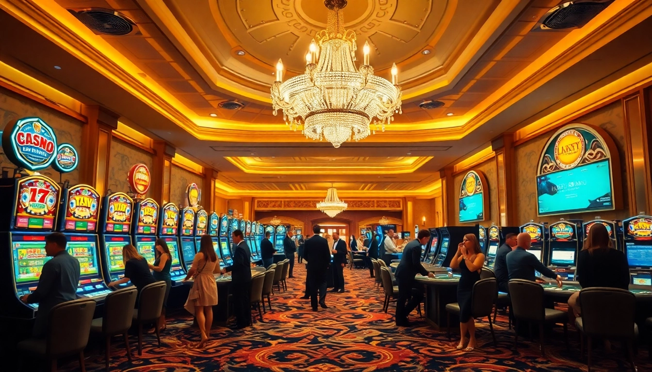 คาสิโนที่มีบรรยากาศหรูหราและเต็มไปด้วยผู้เล่นสนุกสนาน