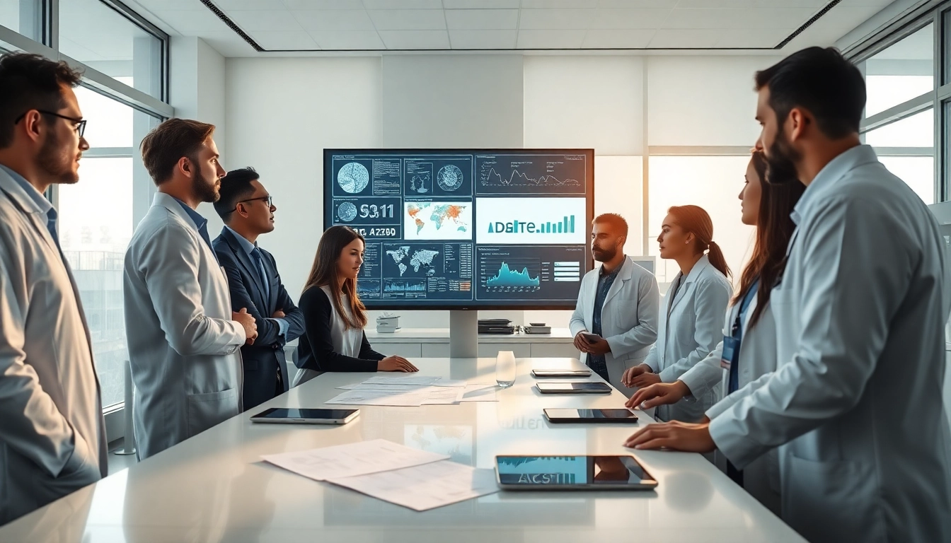 Healthcare researchers collaborating on the ADAPTABLE Aspirin Study in a modern laboratory.