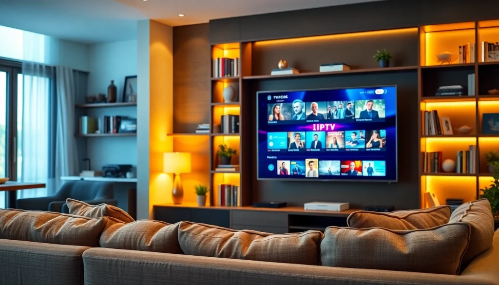 Compra iptv en un moderno salón con tecnología avanzada y un ambiente acogedor.