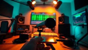 MV88 microphone captured in a professional recording setup, enhancing audio quality.