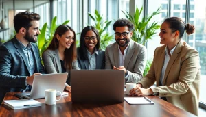 Engaged professionals collaborating on strategies at https://valuesfirst.com in a modern office.