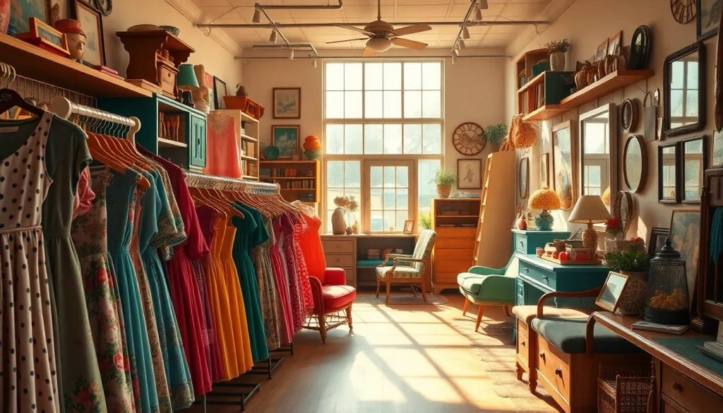 Browse unique vintage styles at https://thrift-vintage.com showcasing a cozy thrift shop interior.