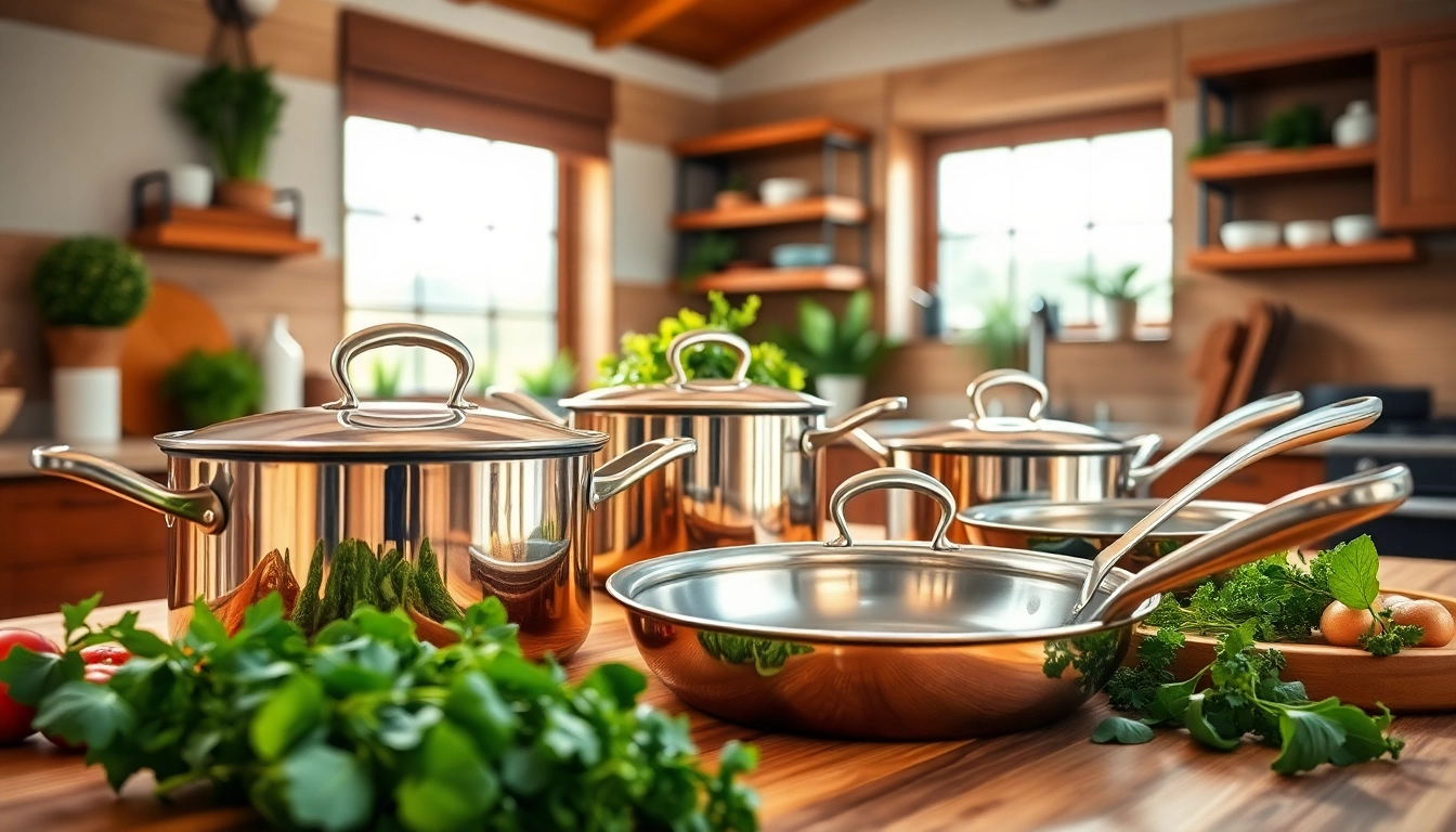 Showcasing cookware NZ with elegant pots and pans in a beautifully arranged kitchen setting.