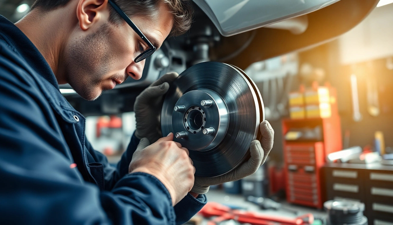Bremsen wechseln berlin in action – Mechaniker wechselt Bremsbeläge in einer Werkstatt.