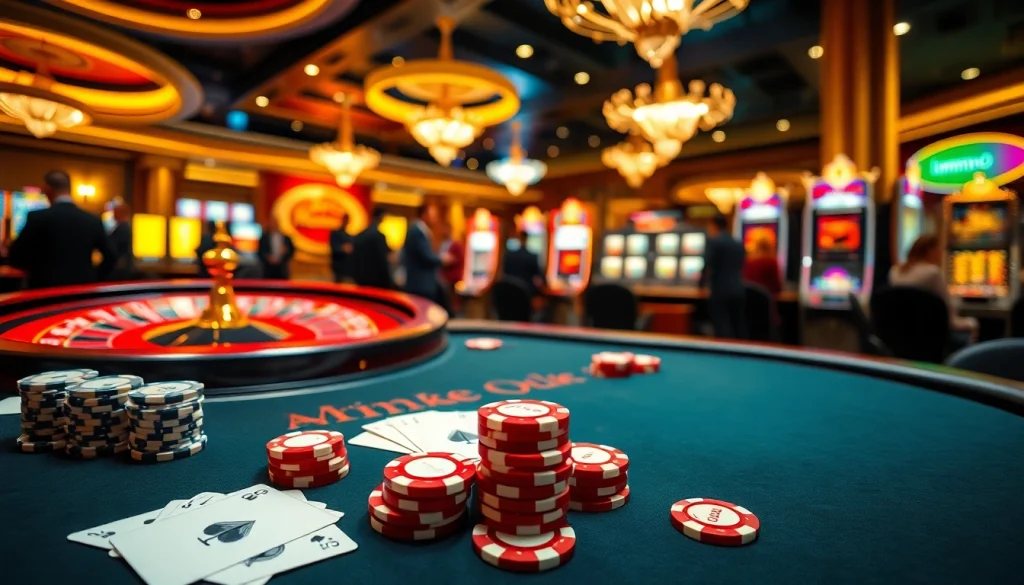 Experience the excitement of mm88 at a bustling blackjack table, filled with colorful poker chips and eager players.