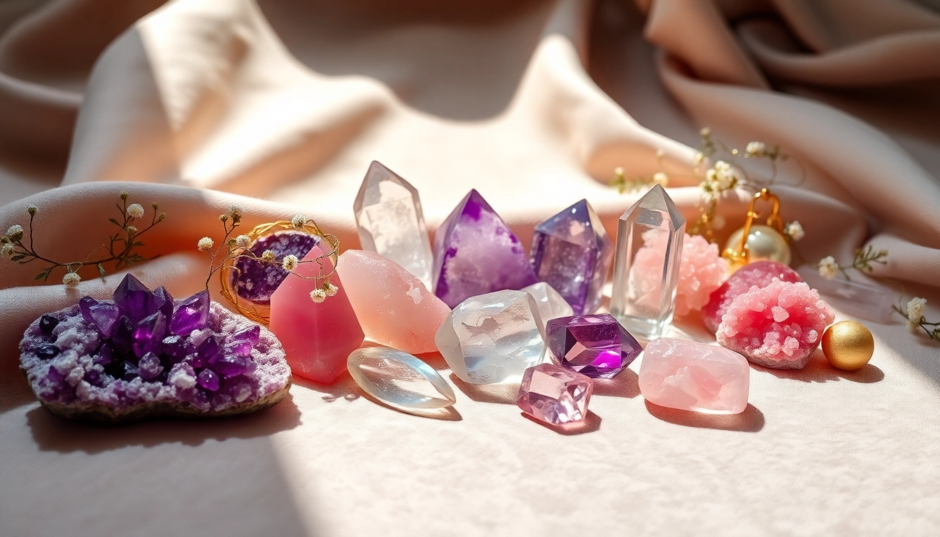 Discover the beauty of crystals names in an elegant arrangement of amethyst and quartz.