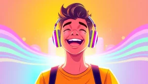 Enjoy seamless MP3 download and experience music with vibrant soundwave patterns in the background.