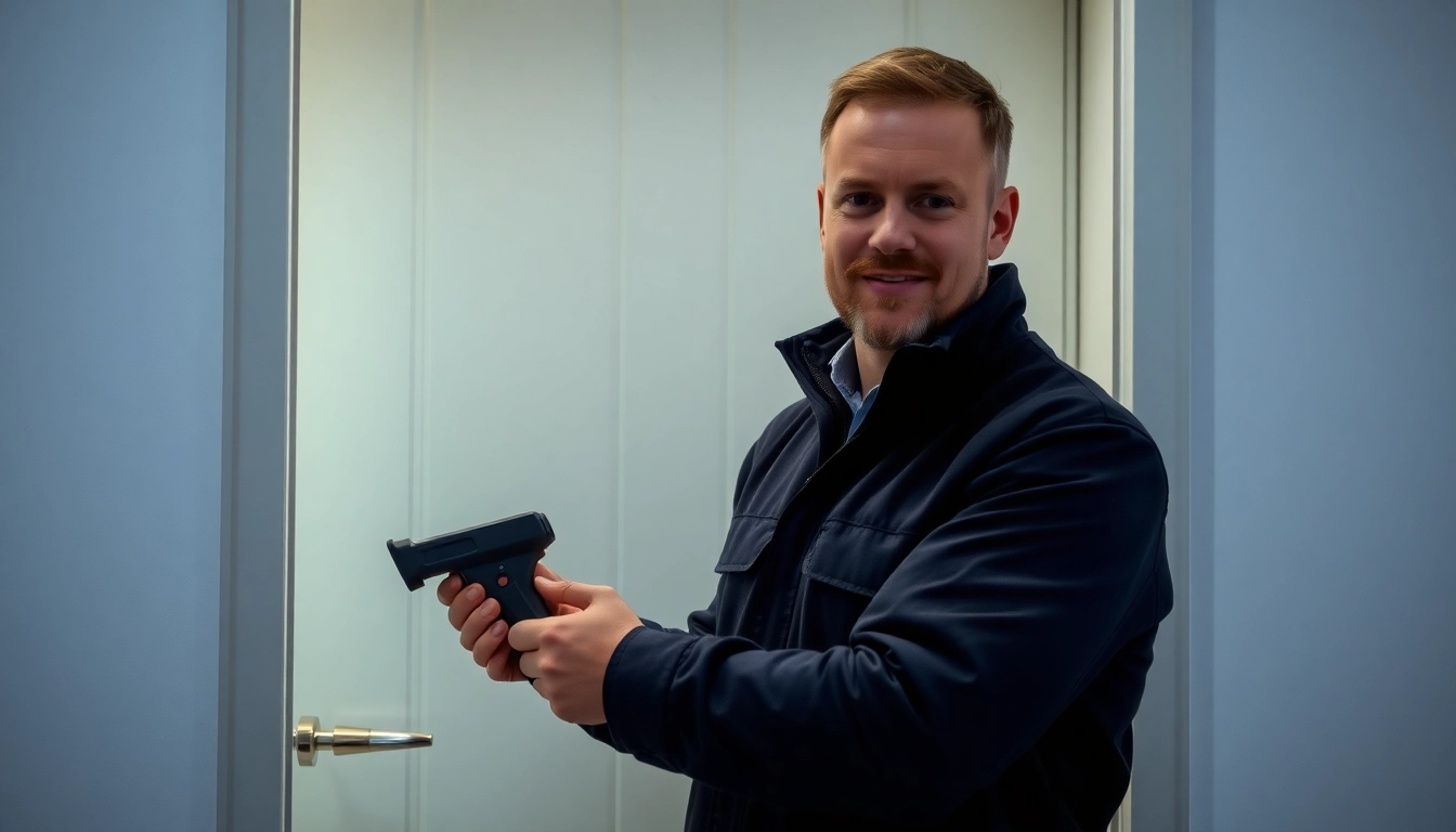 Schlüsseldienst Mannheim öffnet professionell eine Tür mit modernem Werkzeug.