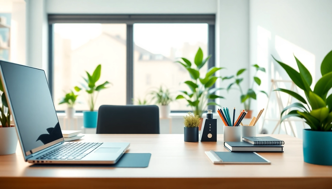 Enhance your productivity at the typing center with a modern workspace setup and natural lighting.