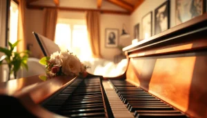 Listen to soothing music on https://whisperings.com.ua within a cozy piano room setting.