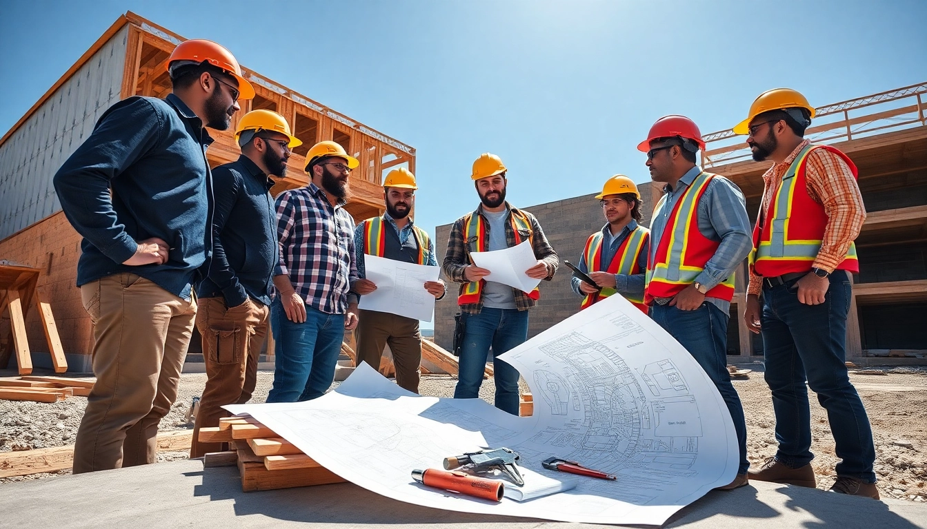 Professional scene featuring a New Jersey Commercial General Contractor team collaborating on a construction project.