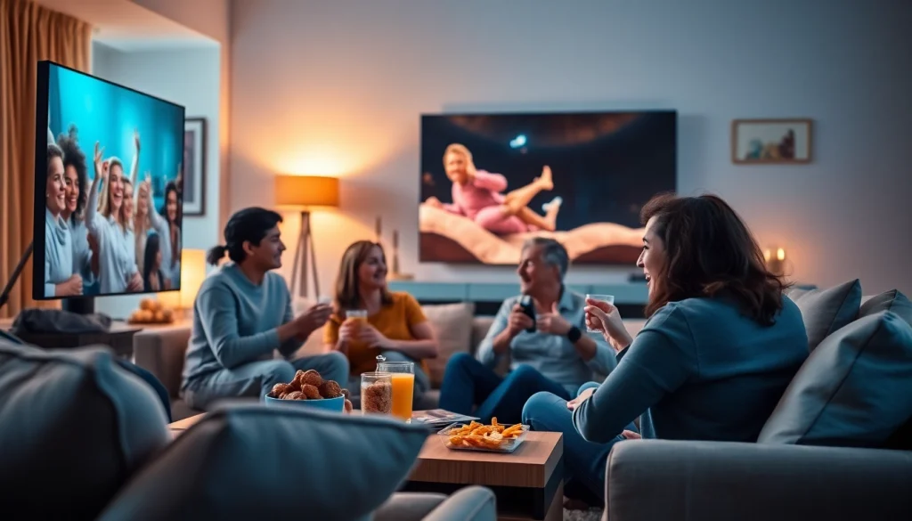 Enjoy IPTV entertainment with family using https://vizomate.com in a cozy living room setting.