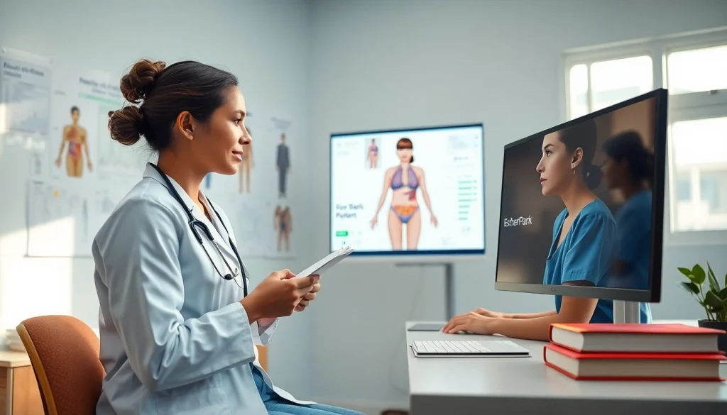 Assessing esther park shadow health in a professional healthcare environment with a nurse and patient interaction.