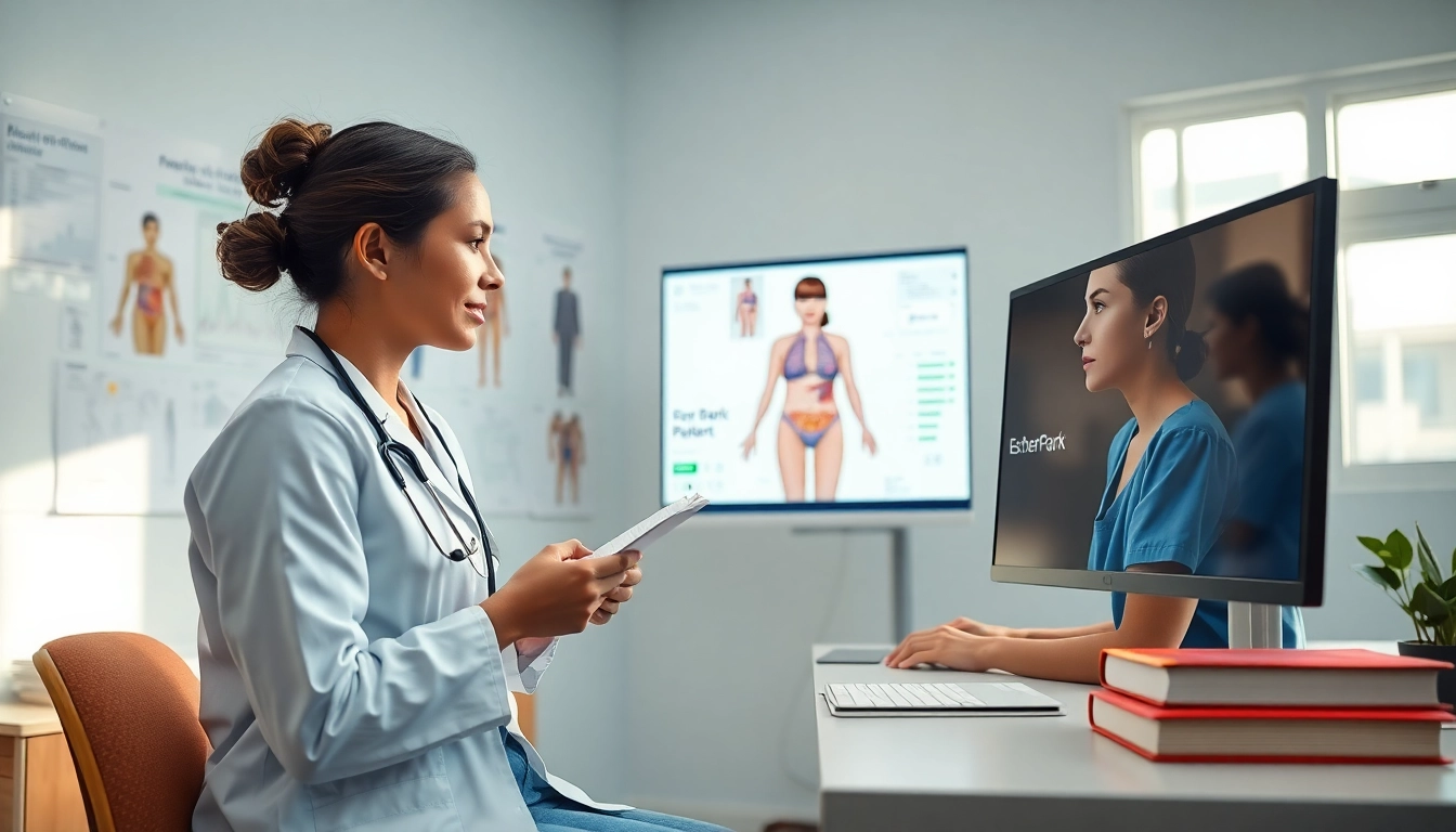 Assessing esther park shadow health in a professional healthcare environment with a nurse and patient interaction.