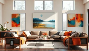 Showcasing beautiful canvas wall art in a cozy, modern living room with vibrant colors.