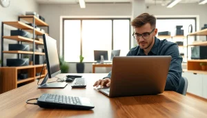 Help with computer solutions at https://computerhilfe-24.at by a skilled technician in an office.