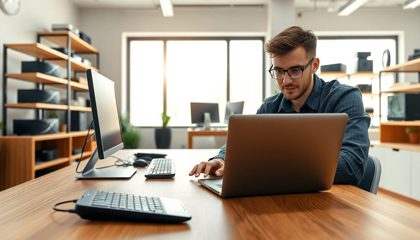 Help with computer solutions at https://computerhilfe-24.at by a skilled technician in an office.