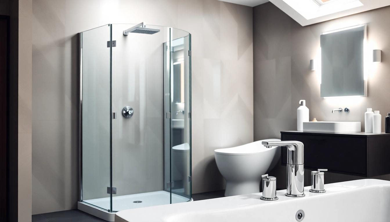 Visitez le mobilier moderne de salle de bain sirhona avec cabine de douche et miroir illuminé.