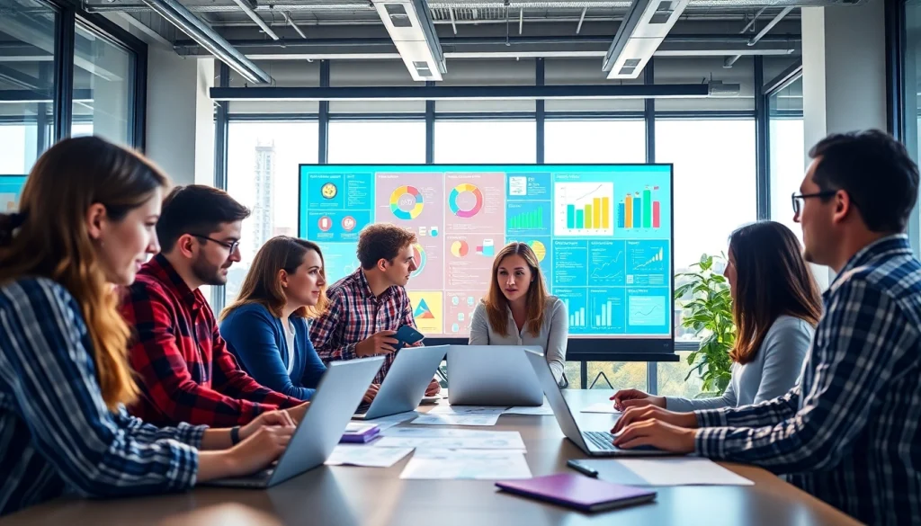 View of a collaborative team at https://wpedition.com working in a vibrant office environment.
