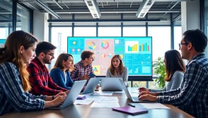 View of a collaborative team at https://wpedition.com working in a vibrant office environment.