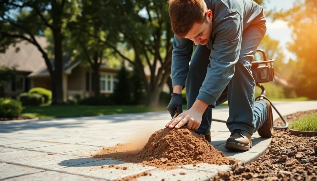 Mudjacking Roseburg by a technician demonstrating service on a driveway.