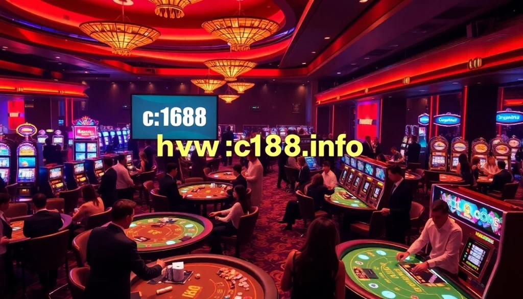 Experience the excitement of live casino action at https://c168.info/, showcasing players at lucrative poker tables with vibrant chips and cards.
