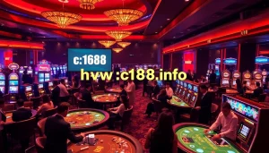 Experience the excitement of live casino action at https://c168.info/, showcasing players at lucrative poker tables with vibrant chips and cards.