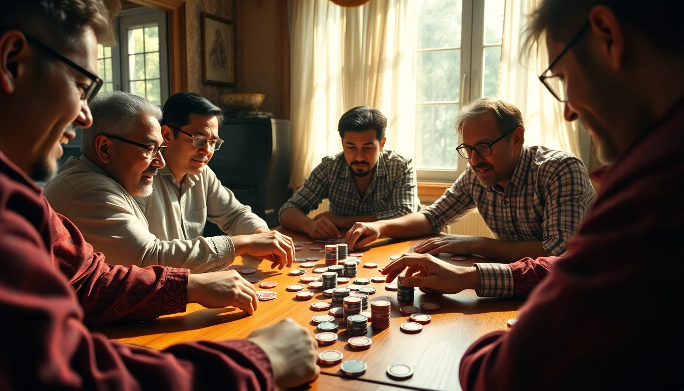 Players enjoying the thrilling game of Rummy nabob at a vibrant card table, showcasing excitement and strategy.