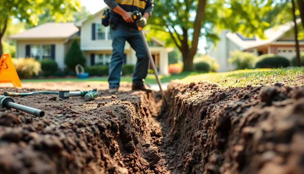 Sewer repair Raleigh technician fixing a pipe in a residential area.
