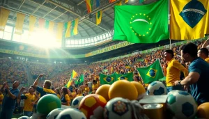 Exciting sports betting in Brazil atmosphere with fans engaging in betting activities at a live event.