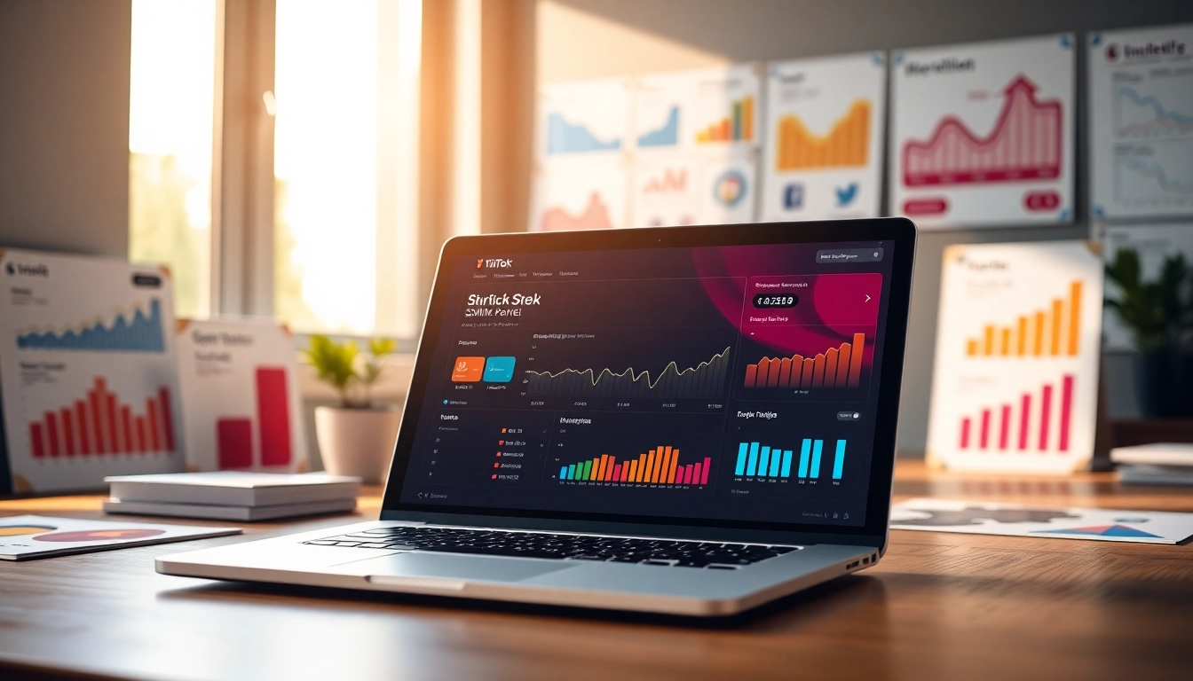 Engage with the TikTok SMM panel dashboard showcasing vibrant user metrics and analytics.