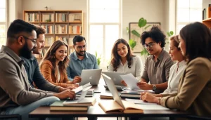Engaging editorial team working collaboratively at https://editorial.com.ua, surrounded by books and technology.