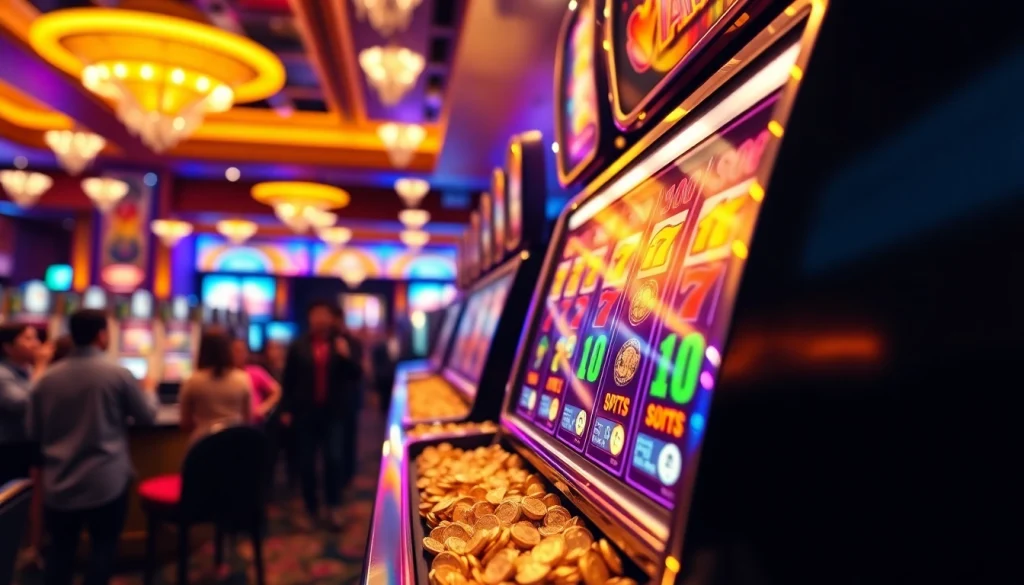 Permainan bro138 slot menarik perhatian dengan mesin slot yang berkilau dan suasana kasino yang ramai.