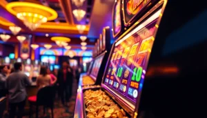 Permainan bro138 slot menarik perhatian dengan mesin slot yang berkilau dan suasana kasino yang ramai.