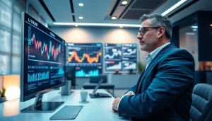 Dynamic scene of a professional analyzing digital financial data representing 79king's innovative online financial services in 2025