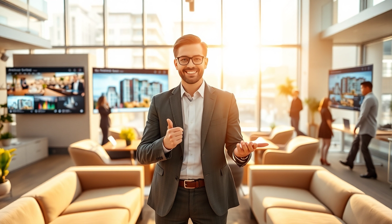 Showcase of new launch condos presented by a professional at https://newdeveloperlaunch.sg in a modern real estate office.