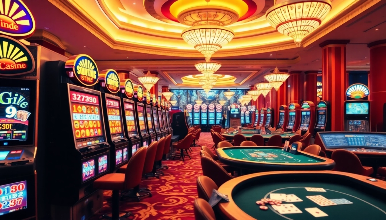 คาสิโนที่มีบรรยากาศตื่นเต้นพร้อมเครื่องสล็อตและโต๊ะเกมที่หรูหรา