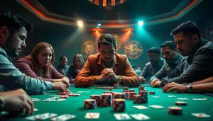 Permainan Domino88 poker game dengan pemain sedang bersemangat bermain kartu.