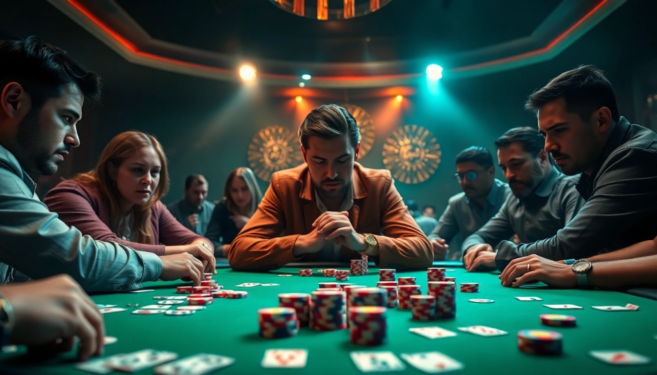 Permainan Domino88 poker game dengan pemain sedang bersemangat bermain kartu.