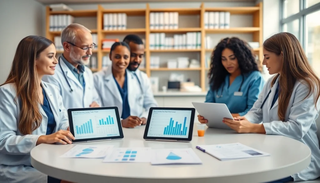 Researchers collaborating on the ADAPTABLE Aspirin Study findings in a modern lab.